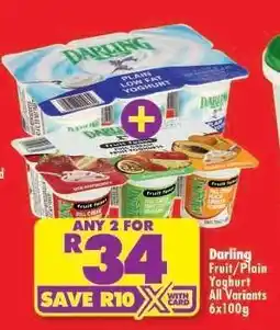 Shoprite Darling Fruit/Plain Yoghurt All Variants 6x100g offer