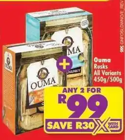 Shoprite Ouma Rusks All Variants 450g/500g offer