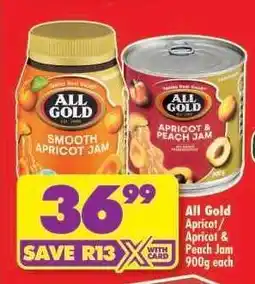 Shoprite ALL GOLD APRICOT/APRICOT PEACH JAM 900g each offer