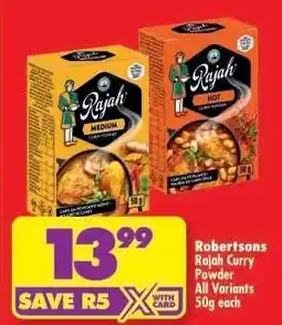 Shoprite Robertsons Rajah Curry Powder All Variants 50g each offer