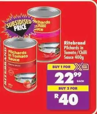 Shoprite Ritebrand Pilchards in Tomato/Chilli Sauce 400g offer