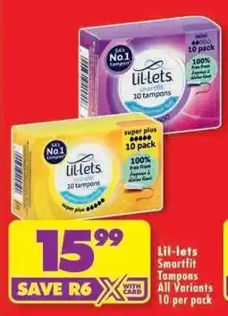 Shoprite LIL-LETS SMARTFIT TAMPONS offer