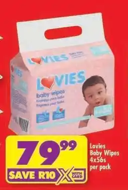 Shoprite Lovies Baby Wipes 4x56s per pack offer