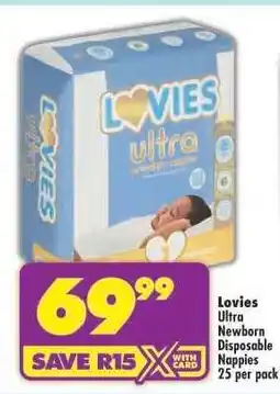 Shoprite LOVIES ULTRA NEWBORN DISPOSABLE NAPPIES 25 per pack offer