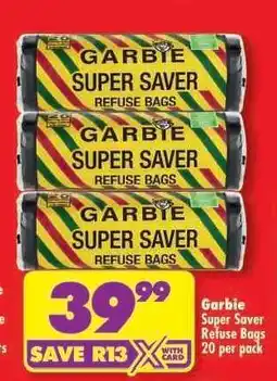 Shoprite Garbie Super Saver Refuse Bags 20 per pack offer