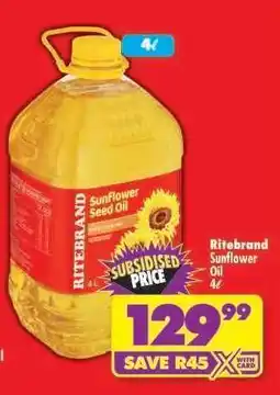 Shoprite RITEBRAND SUNFLOWER OIL 4ℓ offer