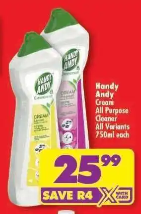 Shoprite HANDY ANDY CREAM ALL PURPOSE CLEANER all variants 750ml each offer
