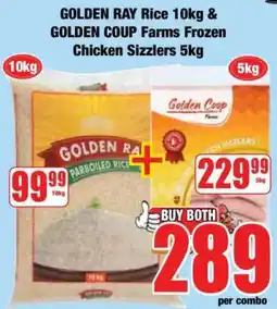 Boxer GOLDEN RAY Rice 10kg & GOLDEN COUP Farms Frozen Chicken Sizzlers 5kg offer