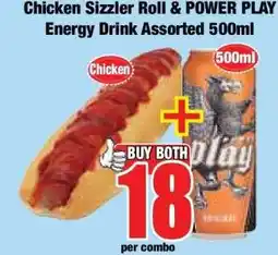 Boxer Chicken Sizzler Roll & POWER PLAY Energy Drink Assorted 500ml offer
