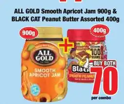 Boxer ALL GOLD Smooth Apricot Jam 900g & BLACK CAT Peanut Butter Assorted 400g offer