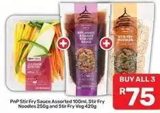 Pick n Pay Pnp stir fry sauce assorted 100ml, stir fry noodles 250g and stir fry veg 420g offer