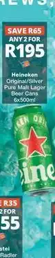 Checkers Hyper Heineken - original/silver pure malt lager beer cans offer