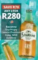 Checkers Hyper Savanna - dry/angry lemon premium cider nrb 6x500ml offer