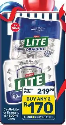 Pick n Pay Castle - lite draught 6 x 500ml cans offer