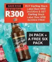 Checkers Hyper Carling - black label beer nrb 24x330ml & get black label beer nrb 6x330ml free offer