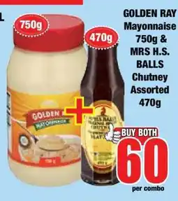 Boxer GOLDEN RAY Mayonnaise 750g & MRS H.S. BALLS Chutney Assorted 470g offer