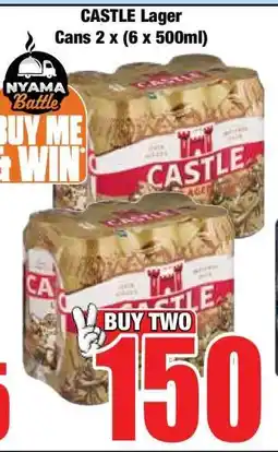 Boxer CASTLE LAGER CANS 2 X (6 X 500ML) offer