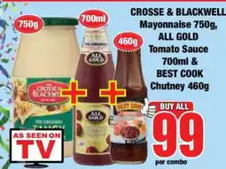 Boxer CROSSE & BLACKWELL Mayonnaise 750g, ALL GOLD Tomato Sauce 700ml & BEST COOK Chutney 460g offer