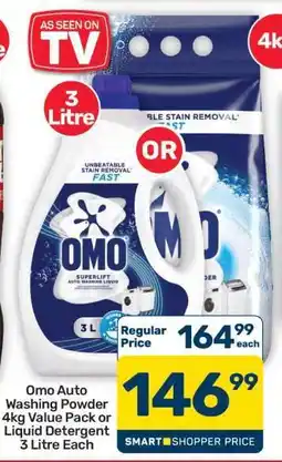 Pick n Pay Hypermarket Omo Auto Washing Powder 4kg Value Pack or Liquid Detergent 3 Litre Each offer