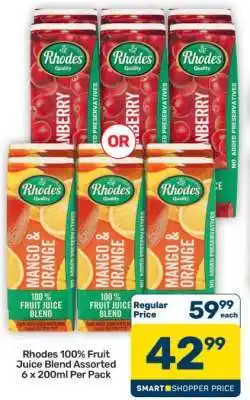 Pick n Pay Hypermarket Rhodes 100% Fruit Juice Blend Assorted-6 x 200ml Per Pack offer