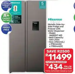 Pick n Pay Hypermarket Hisense Metallic Side-by-Side Fridge and Freezer offer