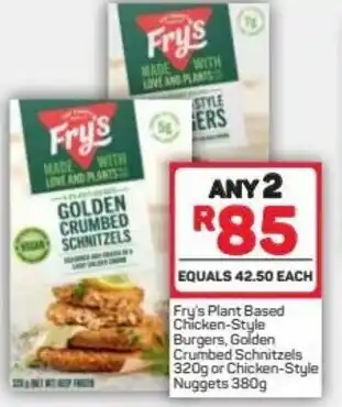 Pick n Pay Fry's Plant Based Chicken-Style Burgers, Golden Crumbed Schnitzels 320g or Chicken-Style Nuggets 380g offer