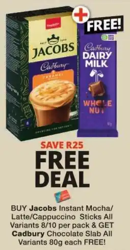 Checkers Jacobs Instant Mocha/ Latte/ Cappuccino Sticks offer