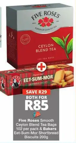 Checkers Five Roses Ceylon Blend Tea Bags & Bakers Eet-Sum-Mor Shortbread Biscuits offer