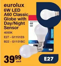 Mica eurolux 6W LED A60 Classic Globe with Day/Night Sensor offer