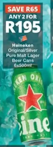 Checkers Liquor Shop Heineken Original/ Silver Pure Malt Lager Beer Cans offer