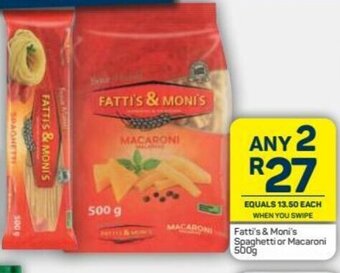 Pick n Pay Fatti's & Moni's Spaghetti or Macaroni 500g offer
