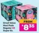Game Great value - maxi pads regular or super offer