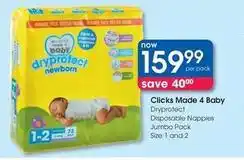 Clicks Clicks - dryprotect newborn disposable nappies jumbo pack offer
