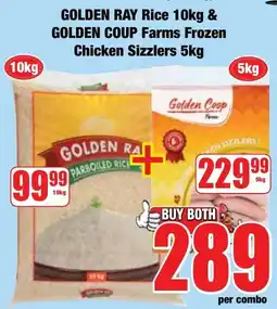 Boxer Superstores GOLDEN RAY Rice & GOLDEN COUP Farms Frozen Chicken Sizzlers offer