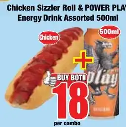 Boxer Superstores Chicken Sizzler Roll & POWER PLAY Energy Drink Assorted offer