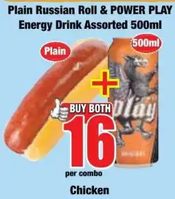 Boxer Superstores Plain Russian Roll & POWER PLAY Energy Drink Assorted offer