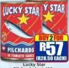 Three Star Cash and Carry Lucky Star Pilchards in Tomato Sauce offer