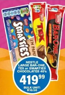 Giant Hyper Nestle Large Bar-One, Tex or Smarties Chocolates offer