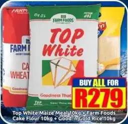Three Star Cash and Carry Top White Maize Meal + Farm Foods Cake Flour + Good'n Gold Rice offer