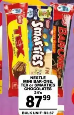 Giant Hyper Nestle Mini Bar-One, Tex or Smarties Chocolates offer