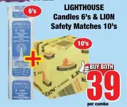 Boxer Superstores Lighthouse Candles 6's & LION Safety Matches 10's offer
