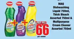 Boxer Superstores MAQ Dishwashing Liquid, Thick Bleach Assorted & Multipurpose Cream Cleaner Assorted offer