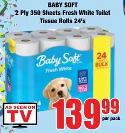 Boxer Superstores Baby Soft 2 Ply 350 Sheets Fresh White Toilet Tissue Rolls offer