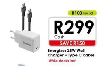Chatz Connect Energizer 25W Wall charger + Type C cable offer