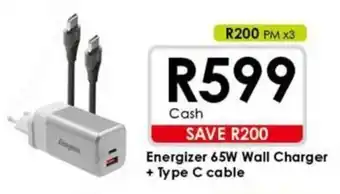 Chatz Connect Energizer 65W Wall Charger + Type C cable offer