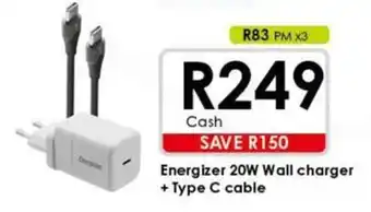 Chatz Connect Energizer 20W Wall charger + Type C cable offer