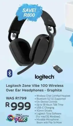 Computer Mania Logitech Zone Vibe 100 Wireless Over Ear Headphones - Graphite offer