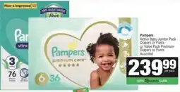 Spar Savemor Pampers Active Baby Jumbo Pack Diapers or Pants Assorted offer