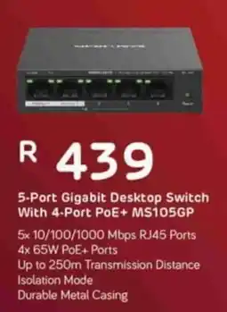 Computer Mania 5-Port Gigabit Desktop Switch With 4-Port PoE+ MS105GP offer