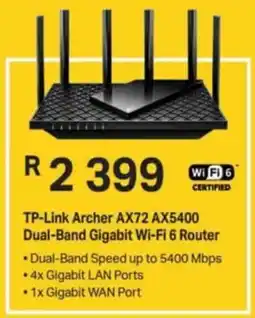 Computer Mania TP-Link Archer AX72 AX5400 Dual-Band Gigabit Wi-Fi 6 Router offer